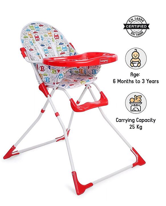 Babyhug Fun Feast Highchair With Adjustable Food Tray & 5 Point Safety Harness - Red - 80 x 63 x 96 cm Red