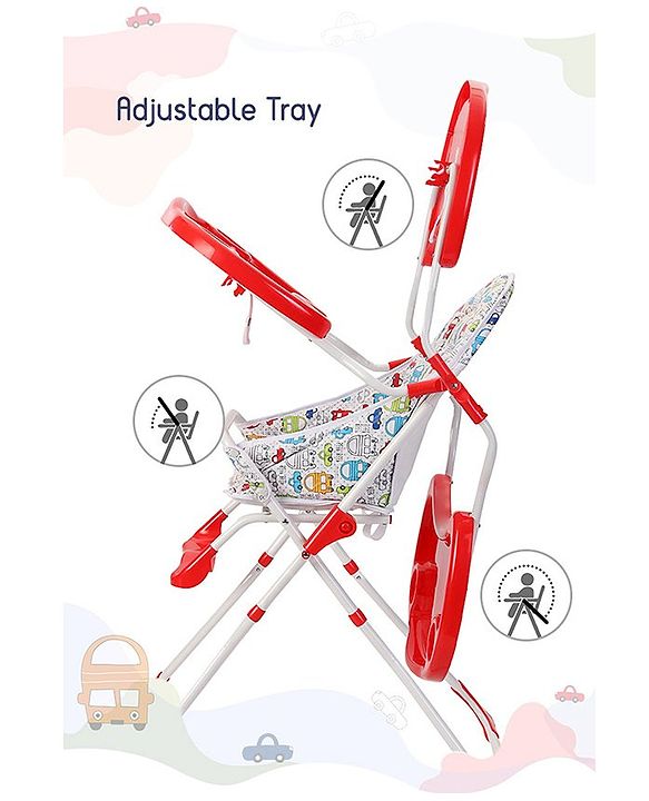 Babyhug Fun Feast Highchair With Adjustable Food Tray & 5 Point Safety Harness - Red - 80 x 63 x 96 cm Red
