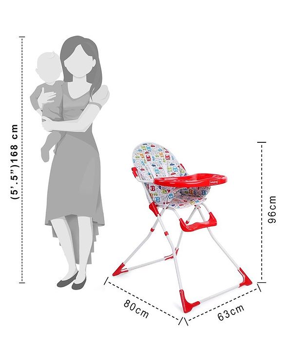 Babyhug Fun Feast Highchair With Adjustable Food Tray & 5 Point Safety Harness - Red - 80 x 63 x 96 cm Red