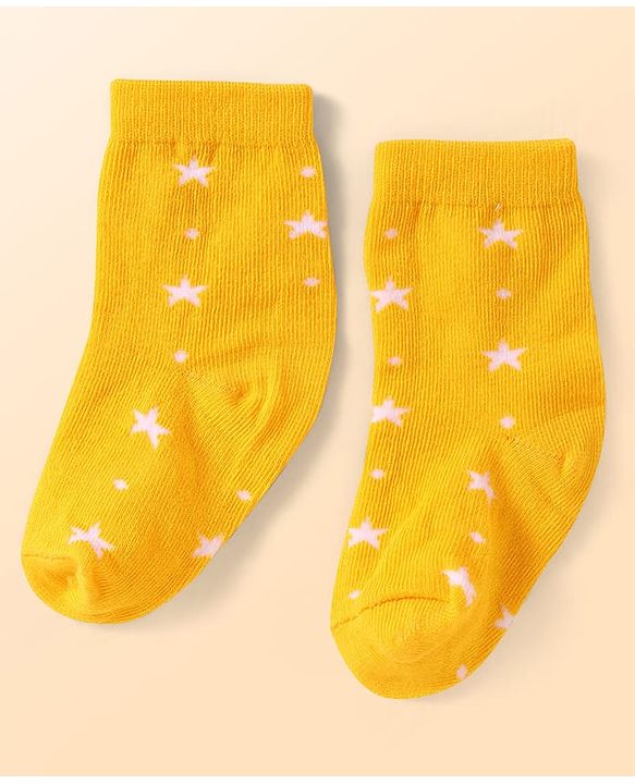 Cute Walk By Babyhug Anti-Bacterial Ankle Length Socks With Stripe & Star Design Pack Of 3 - Yellow & Light Blue