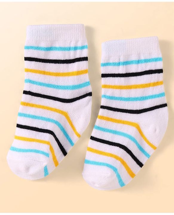 Cute Walk By Babyhug Anti-Bacterial Ankle Length Socks With Stripe & Star Design Pack Of 3 - Yellow & Light Blue