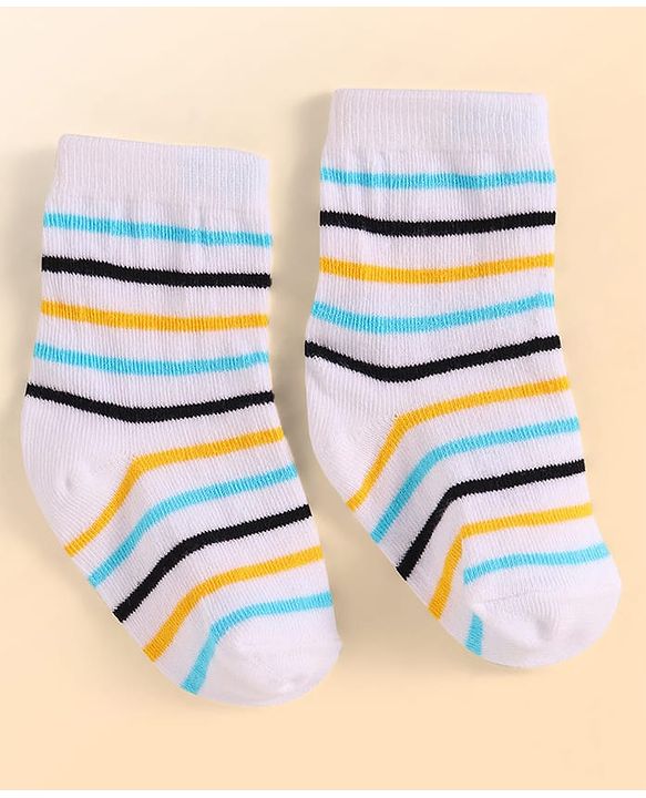 Cute Walk By Babyhug Anti-Bacterial Ankle Length Socks With Stripe & Star Design Pack Of 3 - Yellow & Light Blue