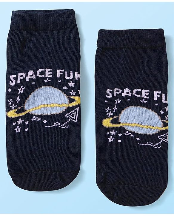 Cute Walk by Babyhug Knit Ankle Length Socks With Space Theme Design Pack of 3 - Yellow & Black