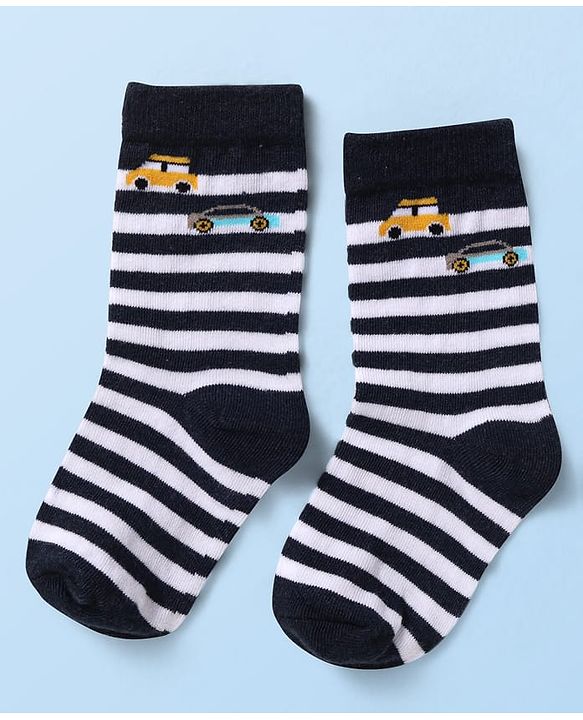 Cute Walk by Babyhug Knit Ankle Length Socks With Vehicle Design Pack of 3 - White Black & Blue