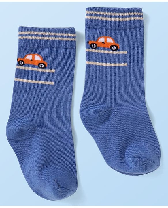 Cute Walk by Babyhug Knit Ankle Length Socks With Vehicle Design Pack of 3 - White Black & Blue