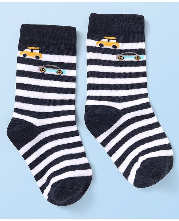 Cute Walk by Babyhug Knit Ankle Length Socks With Vehicle Design Pack of 3 - White Black & Blue