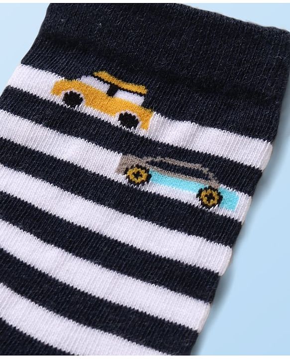 Cute Walk by Babyhug Knit Ankle Length Socks With Vehicle Design Pack of 3 - White Black & Blue
