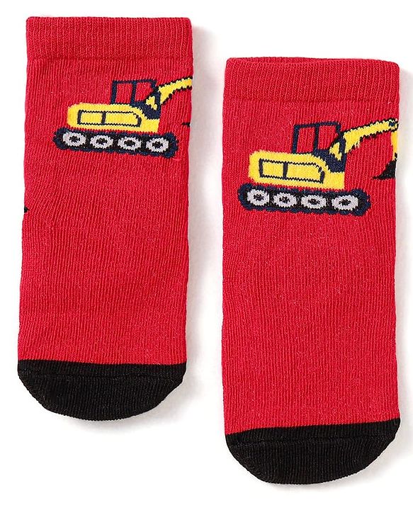 Cute Walk by Babyhug Anti-Bacterial Ankle Length Socks with Car & Truck Design Pack of 3 - Blue Red & Grey