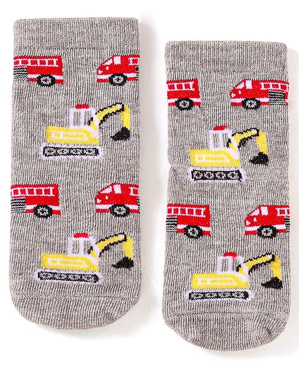 Cute Walk by Babyhug Anti-Bacterial Ankle Length Socks with Car & Truck Design Pack of 3 - Blue Red & Grey