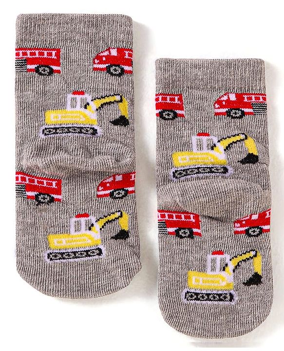 Cute Walk by Babyhug Anti-Bacterial Ankle Length Socks with Car & Truck Design Pack of 3 - Blue Red & Grey
