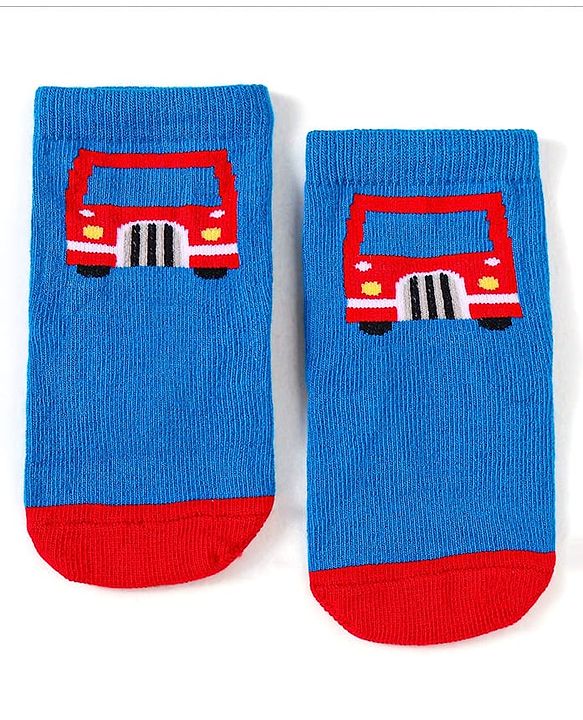 Cute Walk by Babyhug Anti-Bacterial Ankle Length Socks with Car & Truck Design Pack of 3 - Blue Red & Grey