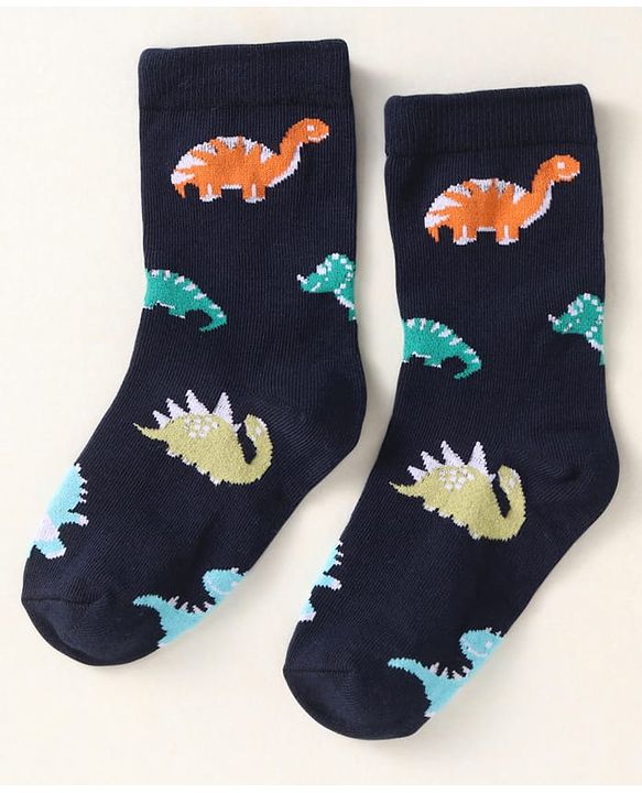 Cute Walk by Babyhug Knit Ankle Length Socks With Dino Design Pack of 3 - Light Blue & Black