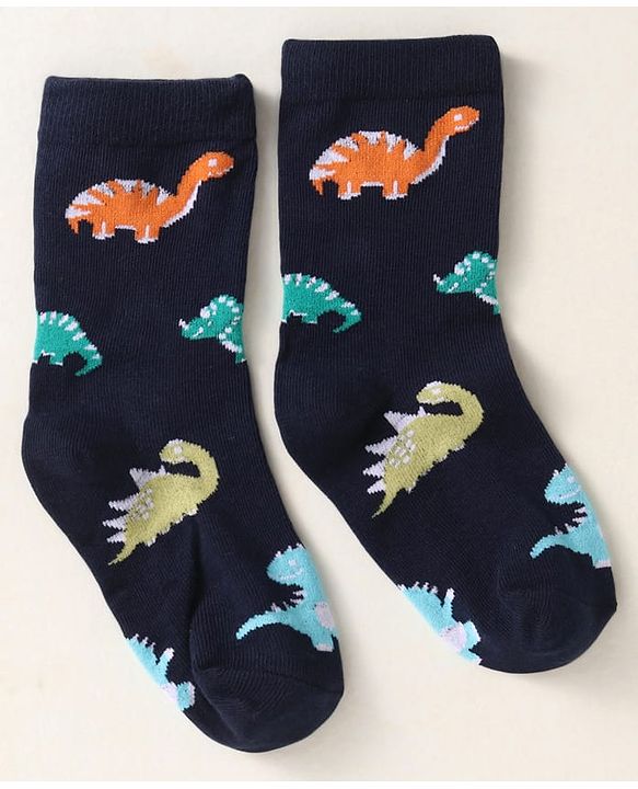 Cute Walk by Babyhug Knit Ankle Length Socks With Dino Design Pack of 3 - Light Blue & Black