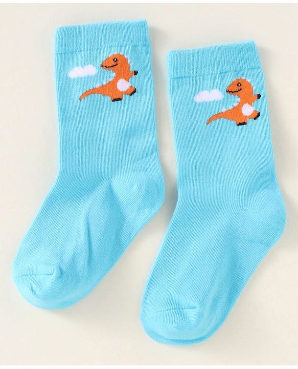 Cute Walk by Babyhug Knit Ankle Length Socks With Dino Design Pack of 3 - Light Blue & Black