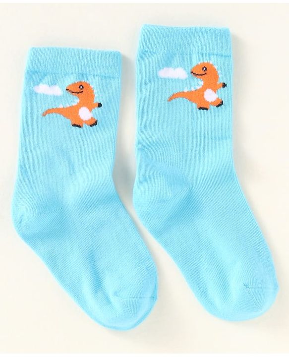 Cute Walk by Babyhug Knit Ankle Length Socks With Dino Design Pack of 3 - Light Blue & Black