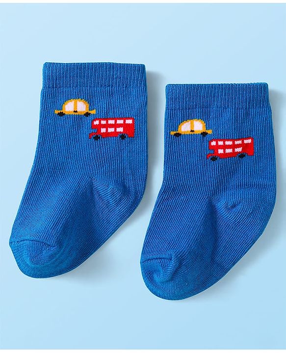 Cute Walk by Babyhug Knit Ankle Length Socks With Vehicle Design Pack of 3 - Blue & Grey