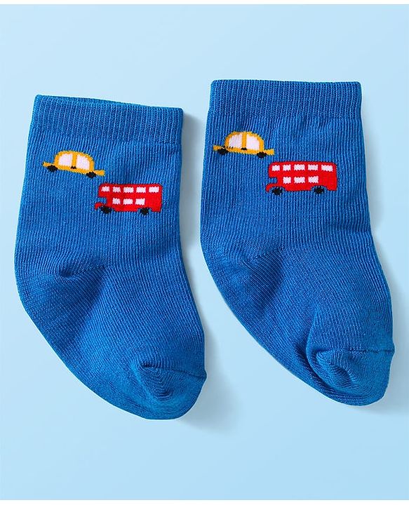 Cute Walk by Babyhug Knit Ankle Length Socks With Vehicle Design Pack of 3 - Blue & Grey