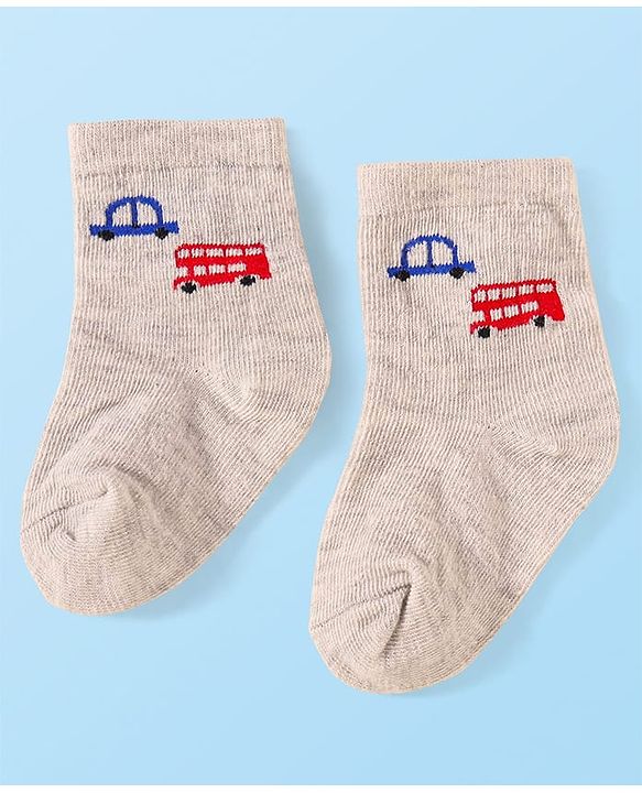 Cute Walk by Babyhug Knit Ankle Length Socks With Vehicle Design Pack of 3 - Blue & Grey