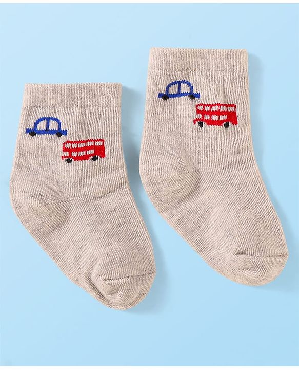 Cute Walk by Babyhug Knit Ankle Length Socks With Vehicle Design Pack of 3 - Blue & Grey