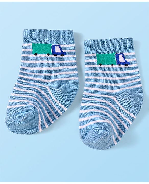 Cute Walk by Babyhug Knit Ankle Length Socks With Vehicle Design Pack of 3 - Blue & Grey