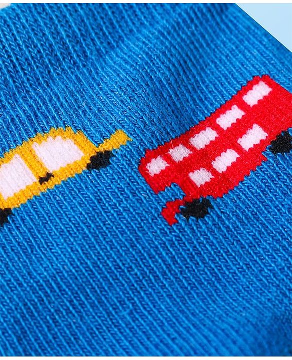 Cute Walk by Babyhug Knit Ankle Length Socks With Vehicle Design Pack of 3 - Blue & Grey