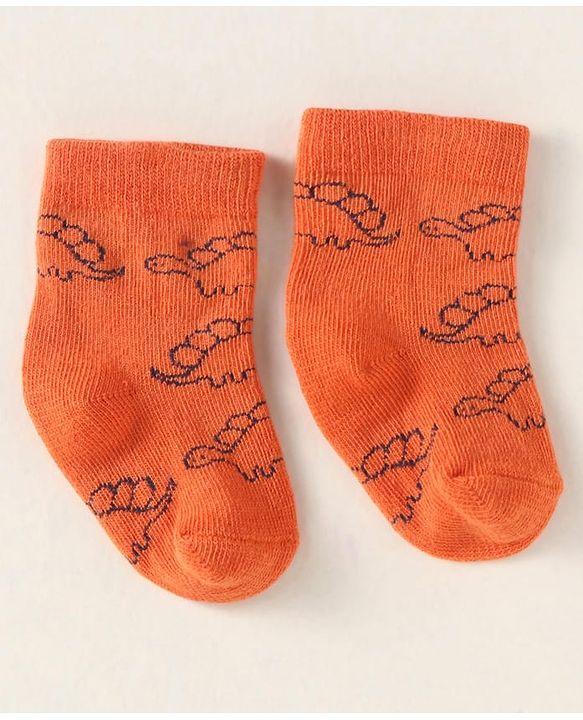 Cute Walk By Babyhug Anti-Bacterial Ankle Length Pack of 3 Socks With Dino Print - Brown & Navy Blue