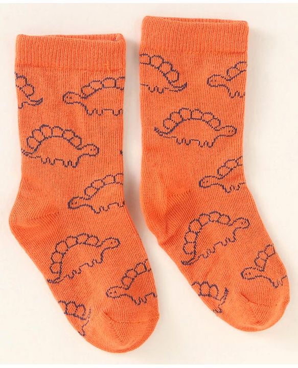 Cute Walk By Babyhug Anti-Bacterial Ankle Length Pack of 3 Socks With Dino Print - Brown & Navy Blue