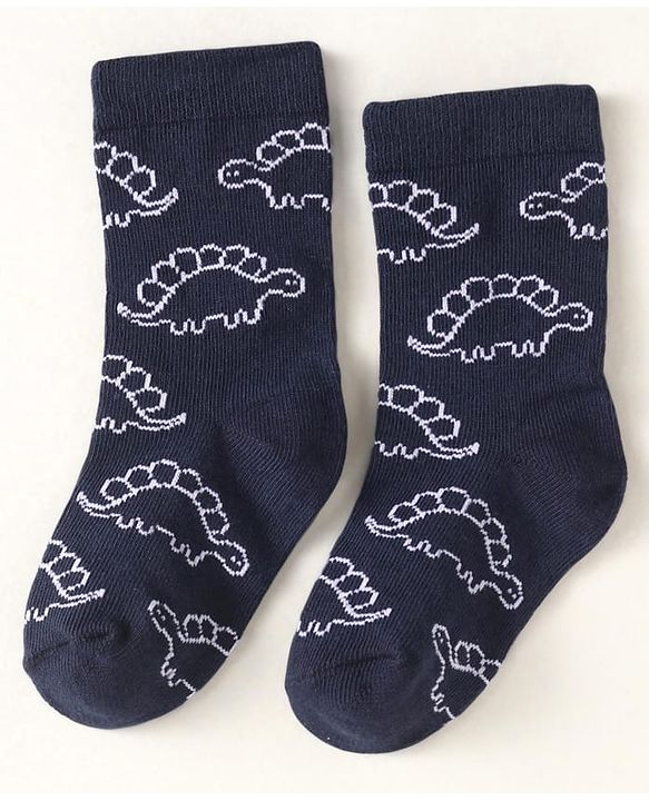 Cute Walk By Babyhug Anti-Bacterial Ankle Length Pack of 3 Socks With Dino Print - Brown & Navy Blue