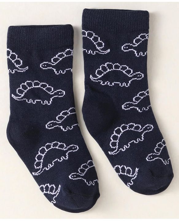 Cute Walk By Babyhug Anti-Bacterial Ankle Length Pack of 3 Socks With Dino Print - Brown & Navy Blue