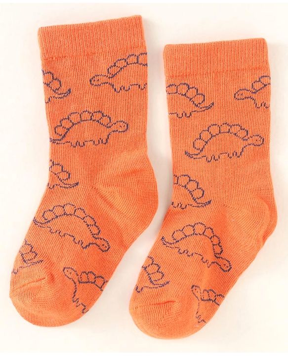 Cute Walk By Babyhug Anti-Bacterial Ankle Length Pack of 3 Socks With Dino Print - Brown & Navy Blue