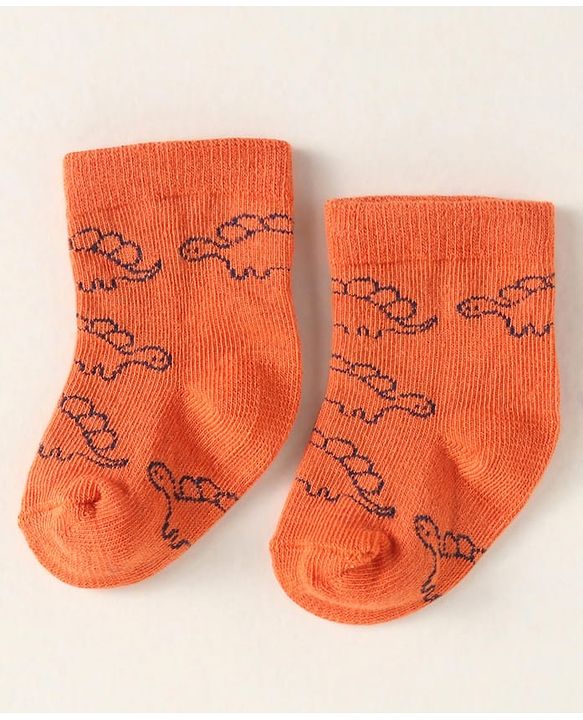 Cute Walk By Babyhug Anti-Bacterial Ankle Length Pack of 3 Socks With Dino Print - Brown & Navy Blue