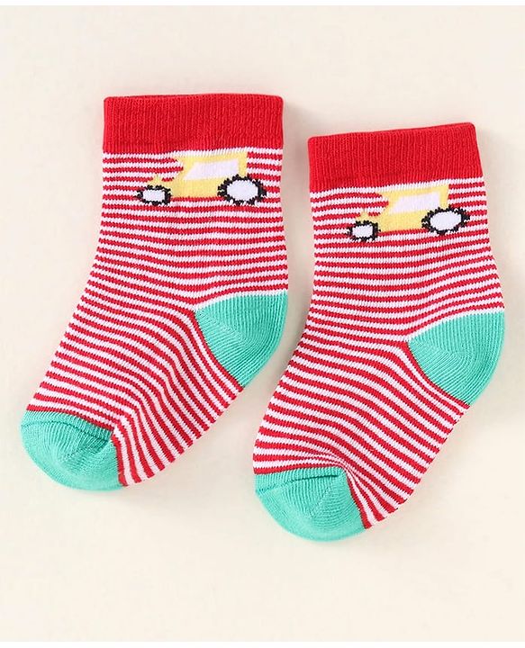 Cute Walk By Babyhug Anti-Bacterial Ankle Length Pack of 3 With Vehicle Print - Grey Blue & Red