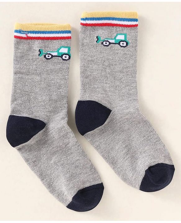 Cute Walk By Babyhug Anti-Bacterial Ankle Length Pack of 3 With Vehicle Print - Grey Blue & Red