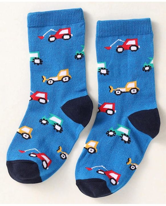 Cute Walk By Babyhug Anti-Bacterial Ankle Length Pack of 3 With Vehicle Print - Grey Blue & Red