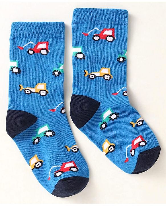 Cute Walk By Babyhug Anti-Bacterial Ankle Length Pack of 3 With Vehicle Print - Grey Blue & Red