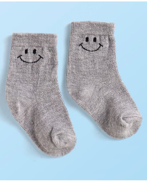 Cute Walk By Babyhug Cotton Knit Anti-Bacterial Ankle Length Socks With Smiley Design Pack of 3 - Yellow White & Grey
