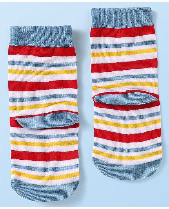 Cute Walk by Babyhug Knit Ankle Length Socks With Stripes & Text Design - Blue & White