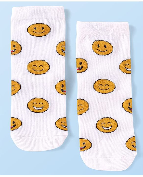 Cute Walk by Babyhug Knit Ankle Length Socks With Stripes & Text Design - Blue & White