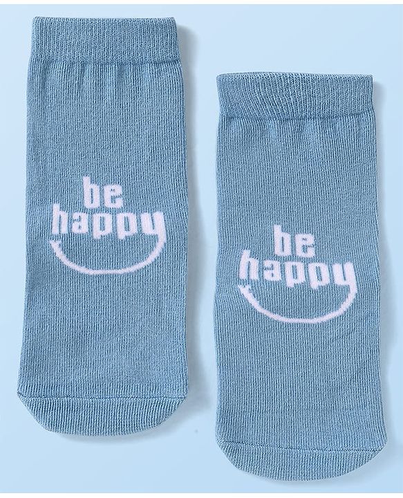 Cute Walk by Babyhug Knit Ankle Length Socks With Stripes & Text Design - Blue & White