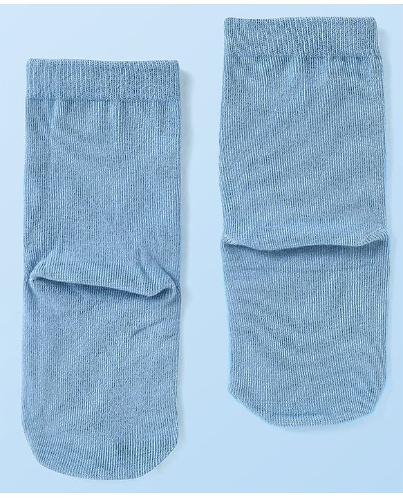 Cute Walk by Babyhug Knit Ankle Length Socks With Stripes & Text Design - Blue & White