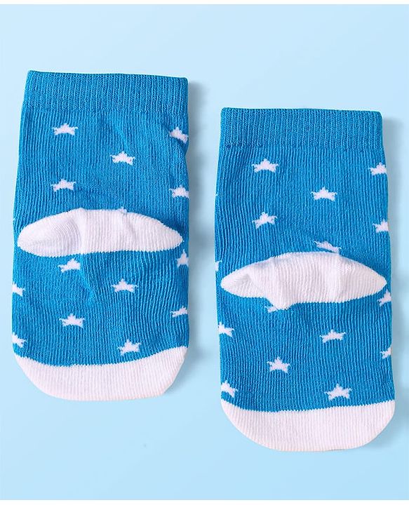 Cute Walk by Babyhug Knit Ankle Length Socks With Whale & Star Design Pack of 3 - Blue Black & Yellow