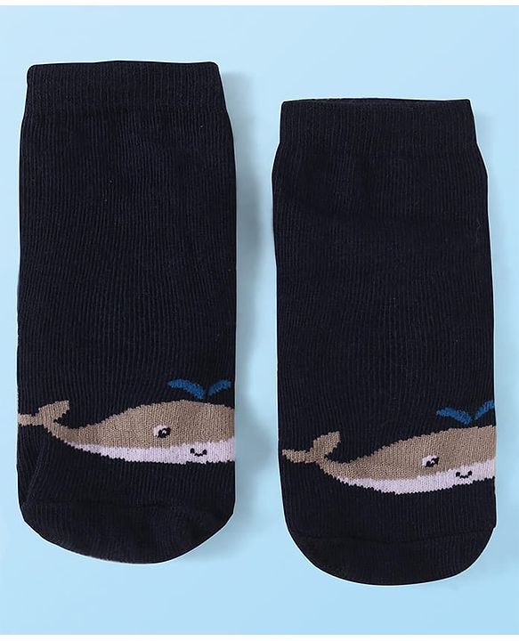 Cute Walk by Babyhug Knit Ankle Length Socks With Whale & Star Design Pack of 3 - Blue Black & Yellow