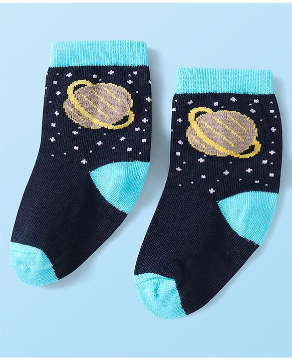 Cute Walk by Babyhug Knit Ankle Length Socks With Space Theme Design Pack of 3 - Grey Black & Yellow