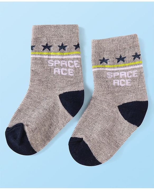 Cute Walk by Babyhug Knit Ankle Length Socks With Space Theme Design Pack of 3 - Grey Black & Yellow