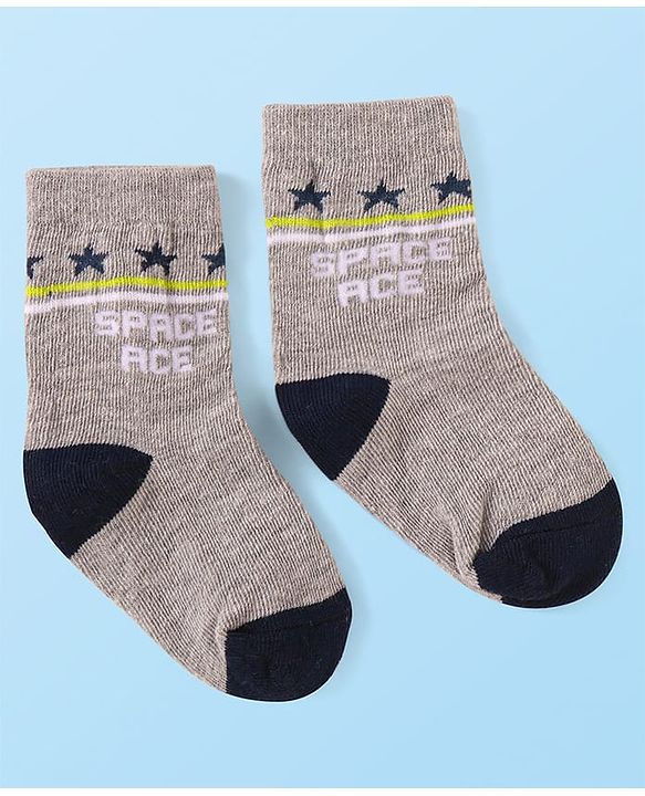 Cute Walk by Babyhug Knit Ankle Length Socks With Space Theme Design Pack of 3 - Grey Black & Yellow