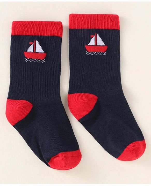 Cute Walk By Babyhug Anti-Bacterial Ankle Length Pack of 3 With Nautical Theme Print - Red & Navy Blue