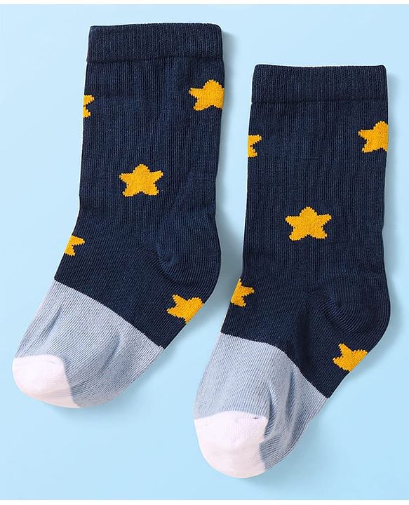 Cute Walk By Babyhug Cotton Knit Anti-Bacterial Ankle Length Socks With Star Sun & Checks Design Pack Of 3 - White Grey & Navy Blue