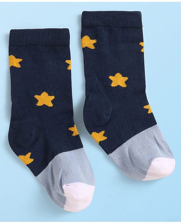 Cute Walk By Babyhug Cotton Knit Anti-Bacterial Ankle Length Socks With Star Sun & Checks Design Pack Of 3 - White Grey & Navy Blue