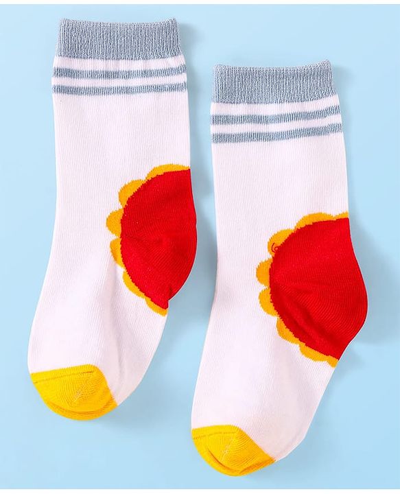 Cute Walk By Babyhug Cotton Knit Anti-Bacterial Ankle Length Socks With Star Sun & Checks Design Pack Of 3 - White Grey & Navy Blue