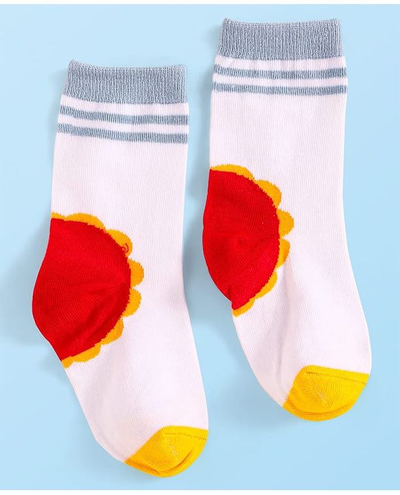 Cute Walk By Babyhug Cotton Knit Anti-Bacterial Ankle Length Socks With Star Sun & Checks Design Pack Of 3 - White Grey & Navy Blue